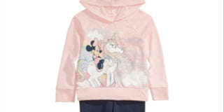 Disney Little Girl's 2 Pc Unicorn Minnie Mouse Hoodie Shirt & Jogger Pants Set Pink Size 5