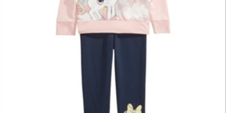 Disney Little Girl's 2 Pc Unicorn Minnie Mouse Hoodie Shirt & Jogger Pants Set Pink Size 5