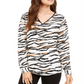Alfani Women's V Neck Animal Print Top Black Size Large