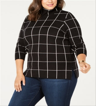 Belldini Women's Plus Plaid Cowl Neck Sweater Black Size XL