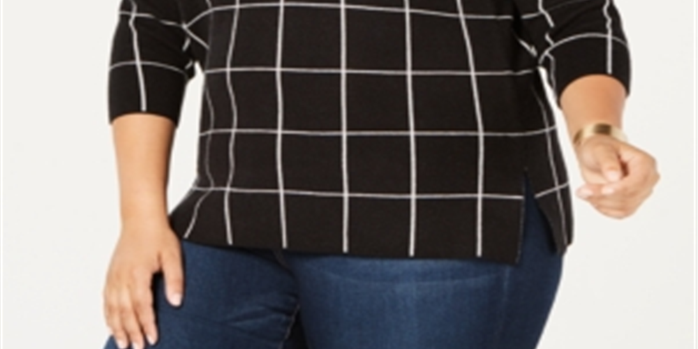 Belldini Women's Plus Plaid Cowl Neck Sweater Black Size XL