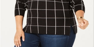 Belldini Women's Plus Plaid Cowl Neck Sweater Black Size XL