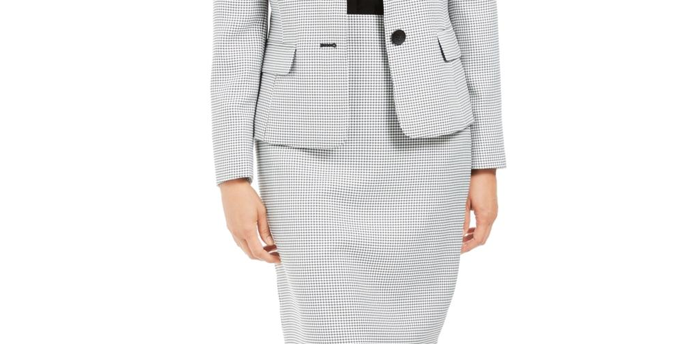 Le Suit Women's Houndstooth 2PC Skirt Suit White Size 10