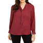 Charter Club Women's Polka Dot Cuffed Button up Top Red Size Large