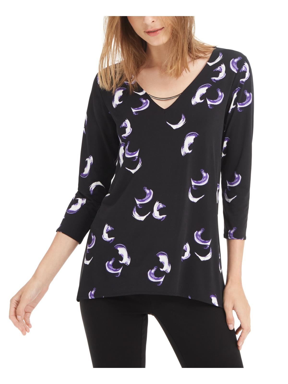 Alfani Women's V Neck Hi Low Tunic Top Black Size S