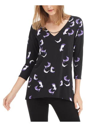 Alfani Women's V Neck Hi Low Tunic Top Black Size S