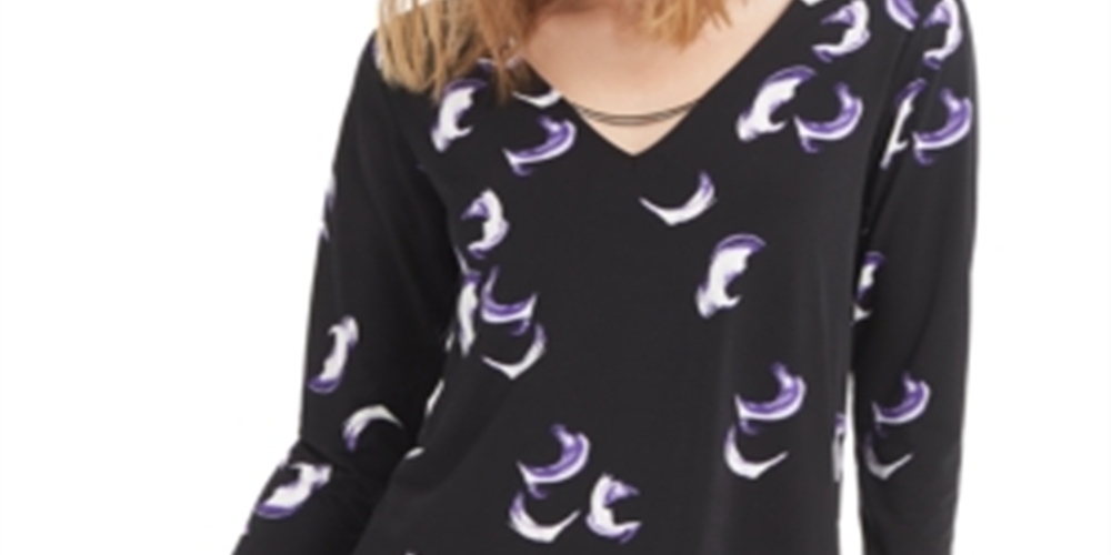 Alfani Women's V Neck Hi Low Tunic Top Black Size S
