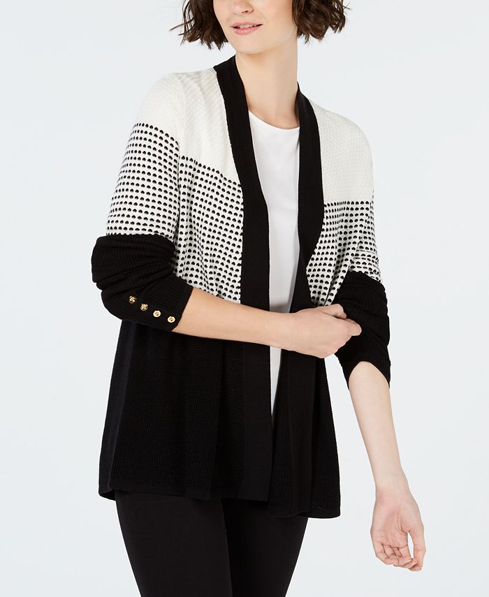 Charter Club Women's Colorblocked Cardigan Sweater Black Size X-Large