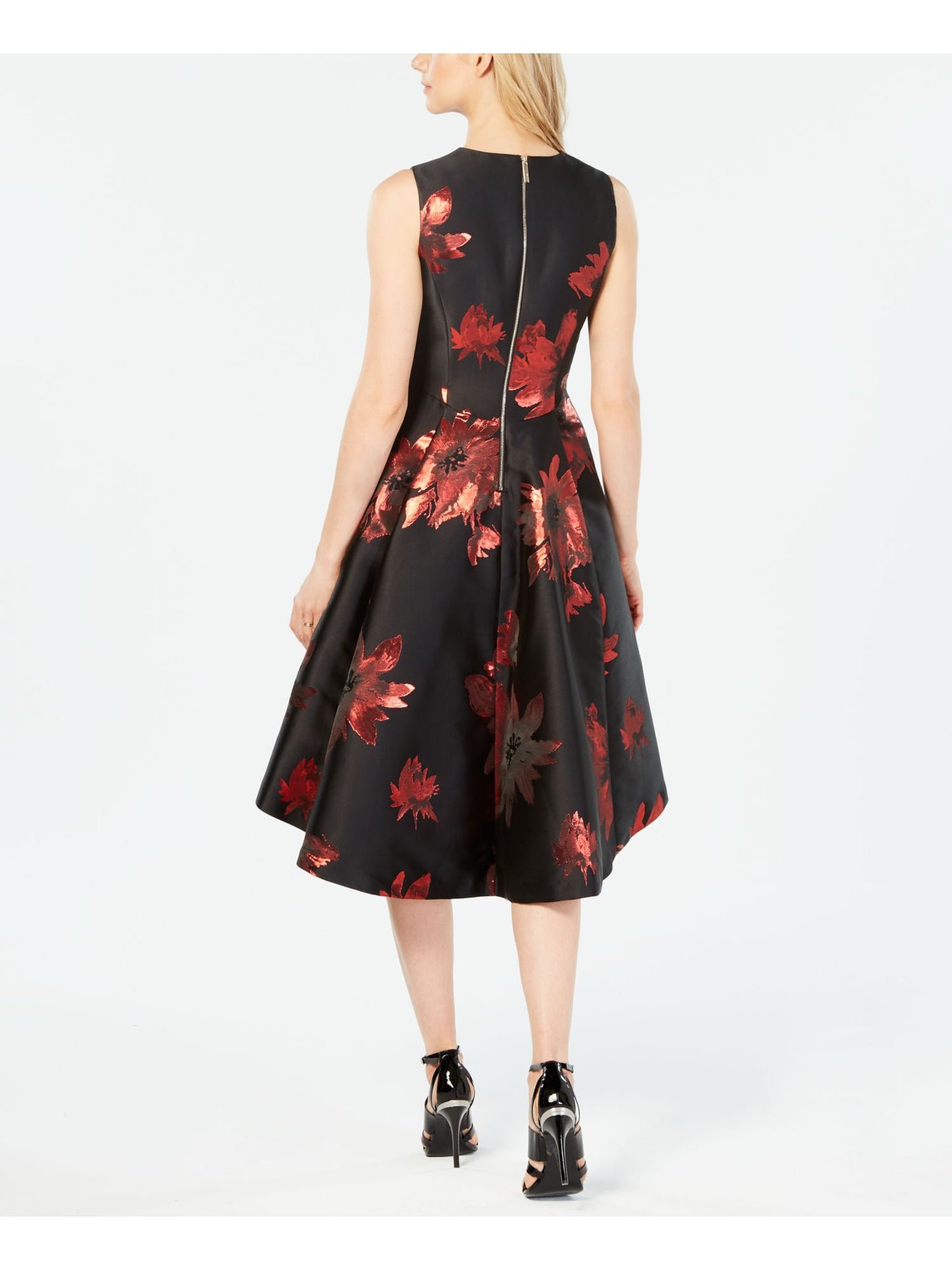 Calvin Klein Women's Metallic Print Fit & Flare Dress Black Size 14