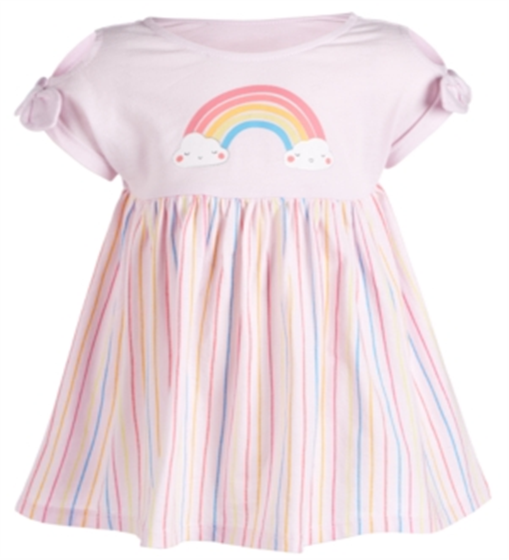 First Impressions Baby Girl's Rainbow Striped Cotton Dress Pink- Size 6-9