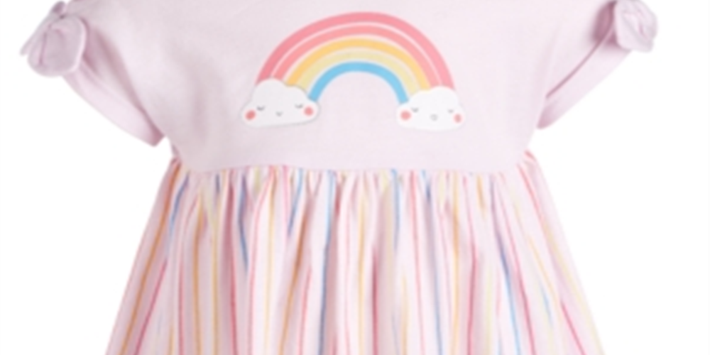 First Impressions Baby Girl's Rainbow Striped Cotton Dress Pink- Size 6-9
