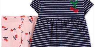 Carter's Baby Girl's Striped Cherry Print Leggings Set Blue Size 9