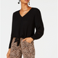 INC International Concepts Women's Tie Front Top Black Size Petite