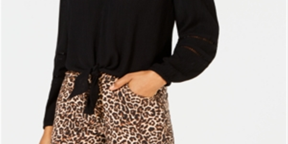 INC International Concepts Women's Tie Front Top Black Size Petite