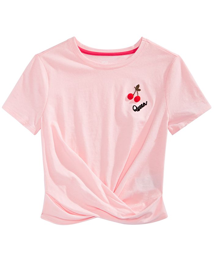 Epic Threads Big Girl's Cherry Twist Front T-Shirt Pink Size Small