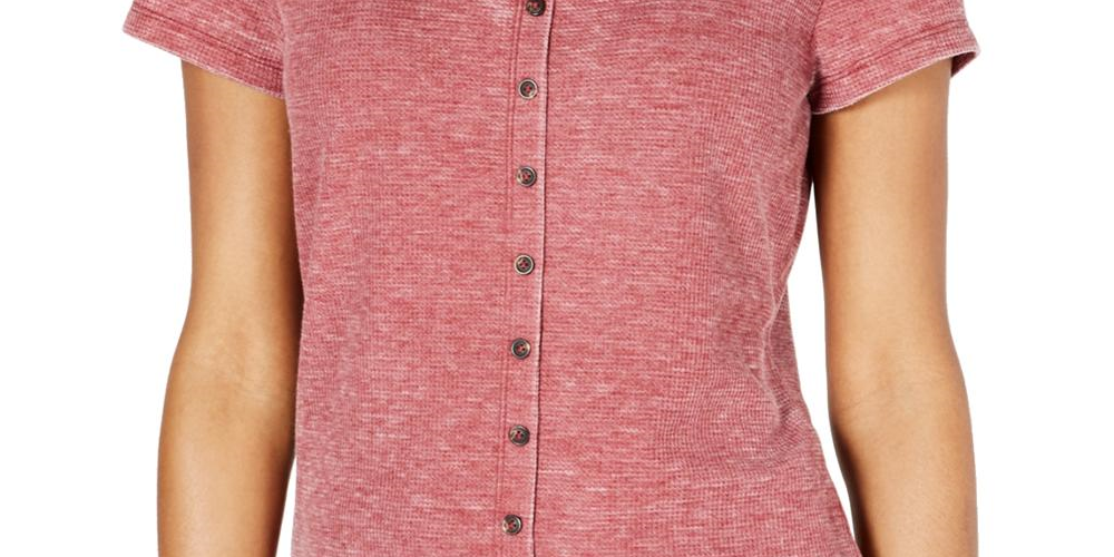 Crave Fame by Almost Famous Women's Juniors Waffle Knit Floral T-Shirt Pink Size XL