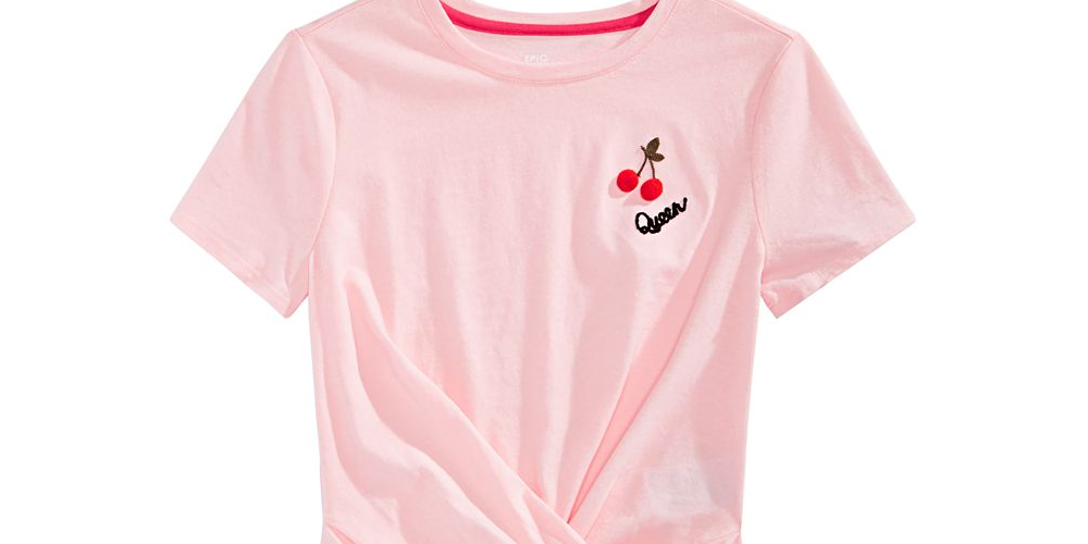 Epic Threads Big Girl's Cherry Twist Front T-Shirt Pink Size XL