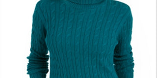 Charter Club Women's Cable Turtleneck Sweater Green Size Medium