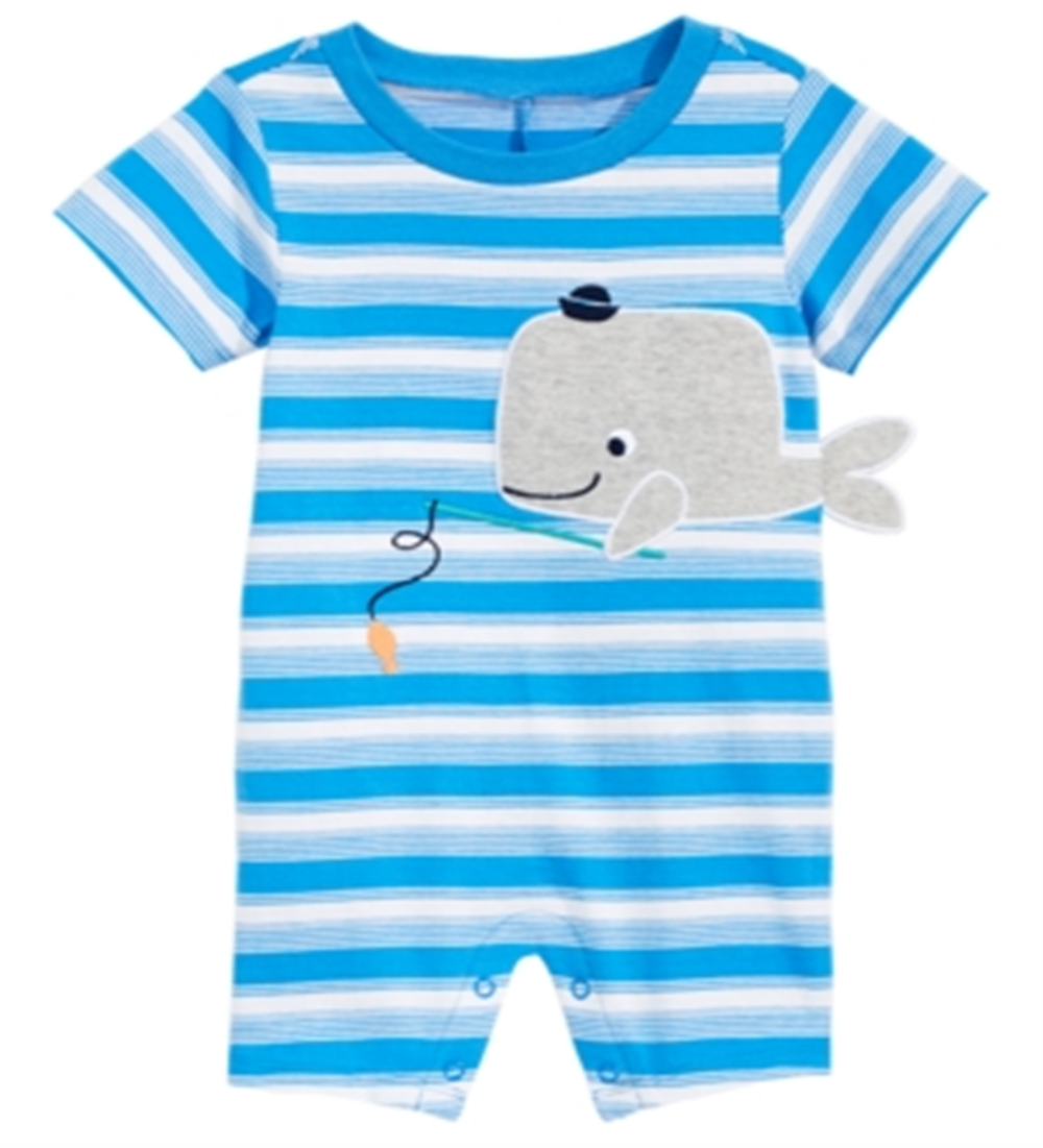 First Impressions Baby Boy's Striped Whale Cotton Romper Blue Size 0-3 MOS