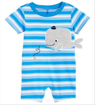 First Impressions Baby Boy's Striped Whale Cotton Romper Blue Size 0-3 MOS