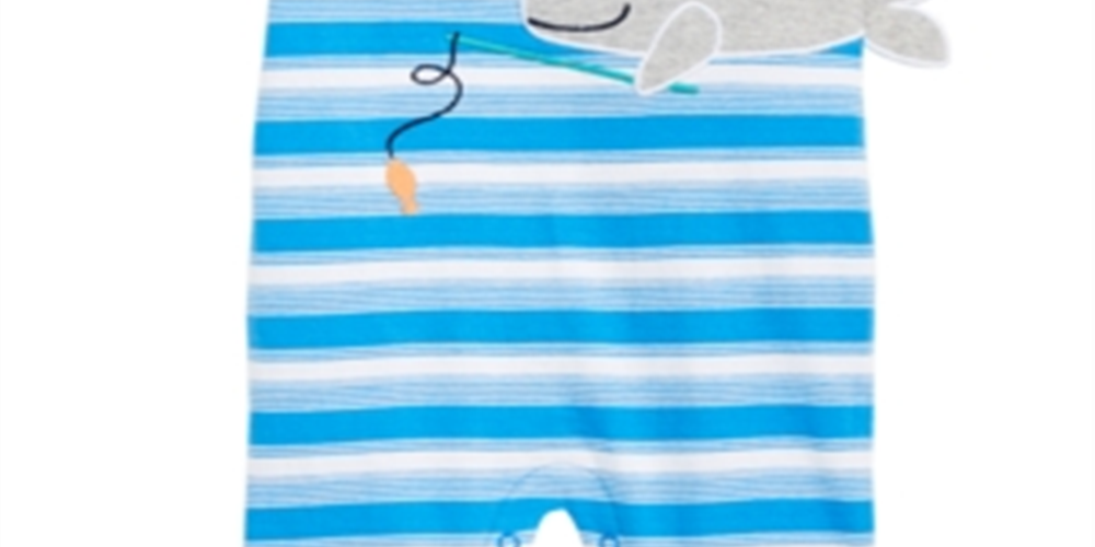 First Impressions Baby Boy's Striped Whale Cotton Romper Blue Size 0-3 MOS