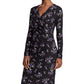 Ralph Lauren Women's Floral Long Sleeve V Neck Knee Length Wrap Dress Black Size 10