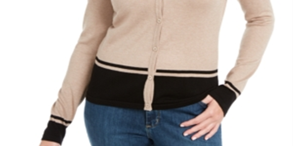 Karen Scott Women's Colorblocked Hem Cardigan Brown Size Petite XL