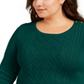 Charter Club Women's Ribbed Trim Button Sleeves Crewneck Sweater Green Size 3X