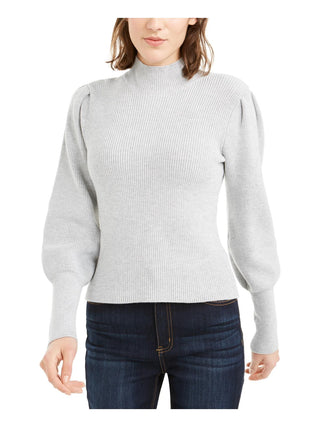 Bar III Women's Ribbed Cropped Mock Sweater Gray Size Small