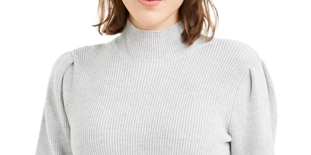 Bar III Women's Ribbed Cropped Mock Sweater Gray Size Small