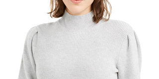 Bar III Women's Ribbed Cropped Mock Sweater Gray Size Small