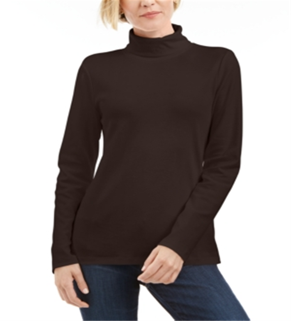 Karen Scott Women's Cotton Turtleneck Top Brown Size -Petite XL