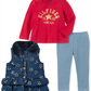 Tommy Hilfiger Little Girl's 3 Pc Ruffled Faux Fur Collar Vest Logo Top & Leggings Set Blue Size 6