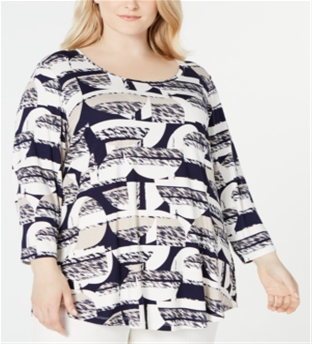 JM Collection Women's Textured Half Printed Top Blue Size 0X