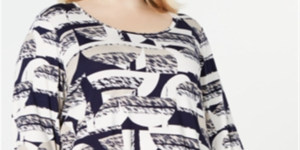 JM Collection Women's Textured Half Printed Top Blue Size 0X