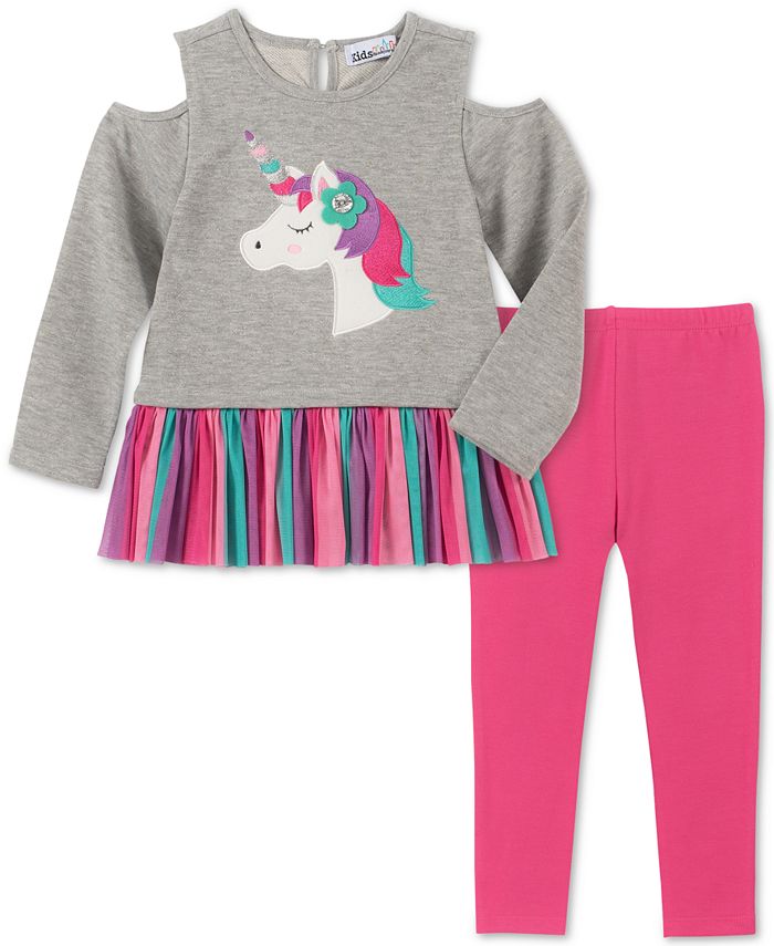 Kids Headquarters Baby Girl's 2 Pc Long Sleeve Unicorn Tunic & Leggings Set Gray Size 6-9MOS
