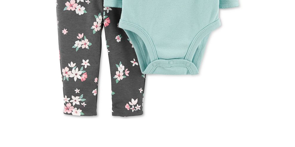 Carter's Girl's 'Little Sister' Ruffle Bodysuit & Floral Leggings Teal Size 12 Months