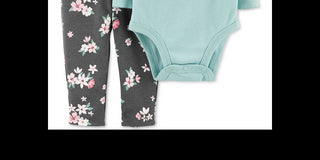 Carter's Girl's 'Little Sister' Ruffle Bodysuit & Floral Leggings Teal Size 12 Months