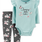 Carter's Girl's 'Little Sister' Ruffle Bodysuit & Floral Leggings Teal Size 12 Months