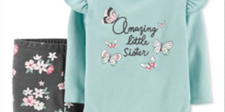 Carter's Girl's 'Little Sister' Ruffle Bodysuit & Floral Leggings Teal Size 12 Months