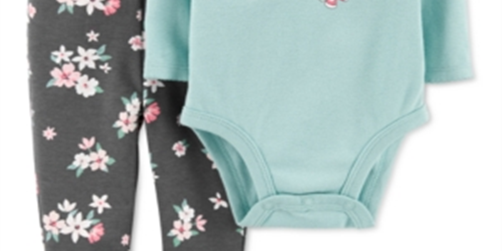 Carter's Girl's 'Little Sister' Ruffle Bodysuit & Floral Leggings Teal Size 12 Months