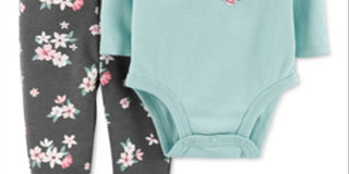 Carter's Girl's 'Little Sister' Ruffle Bodysuit & Floral Leggings Teal Size 12 Months