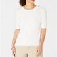 Charter Club Women's Elbow Sleeve Sweater Pearl White Size Petite XL