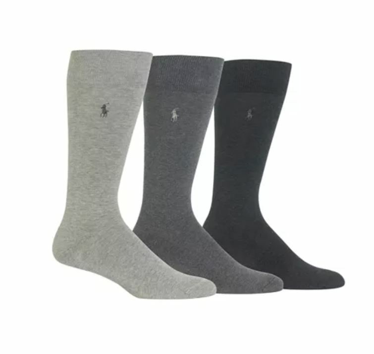 Polo Ralph Lauren Men's 3 Pk Performance Dress Socks Gray Size One Size