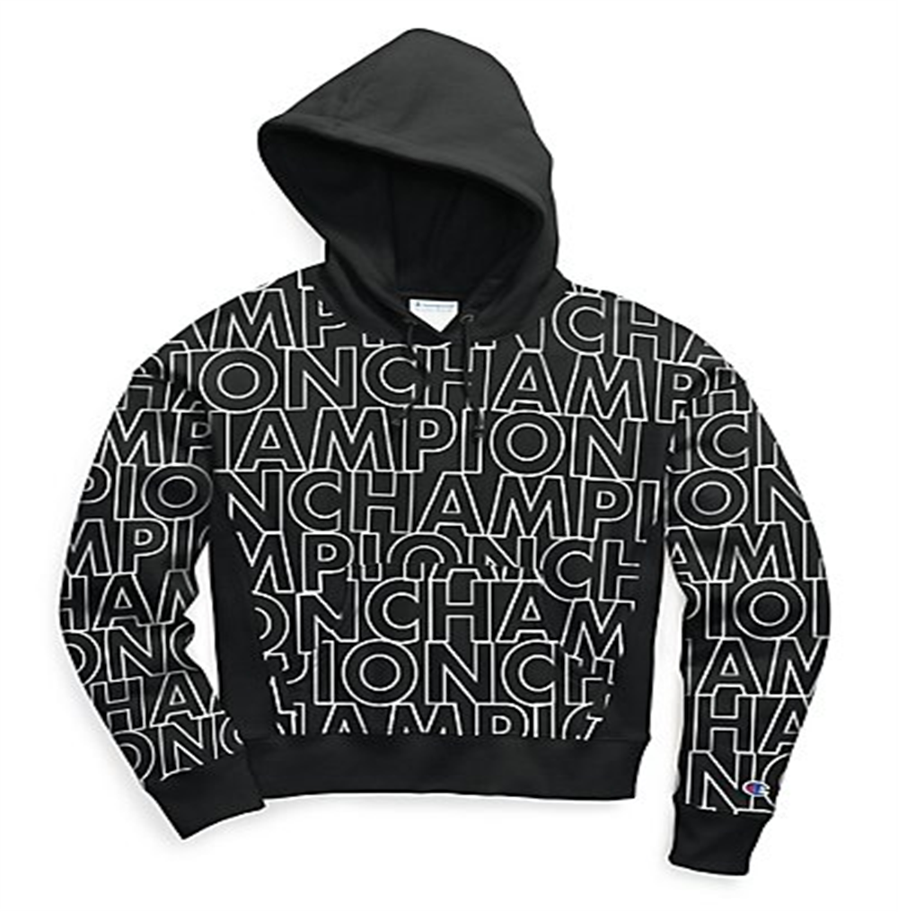Champion Women's Reverse Weave All Over Print Pullover Hoodie Black Size X-Small