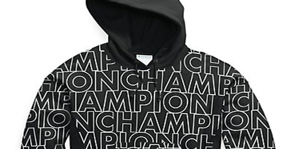 Champion Women's Reverse Weave All Over Print Pullover Hoodie Black Size X-Small