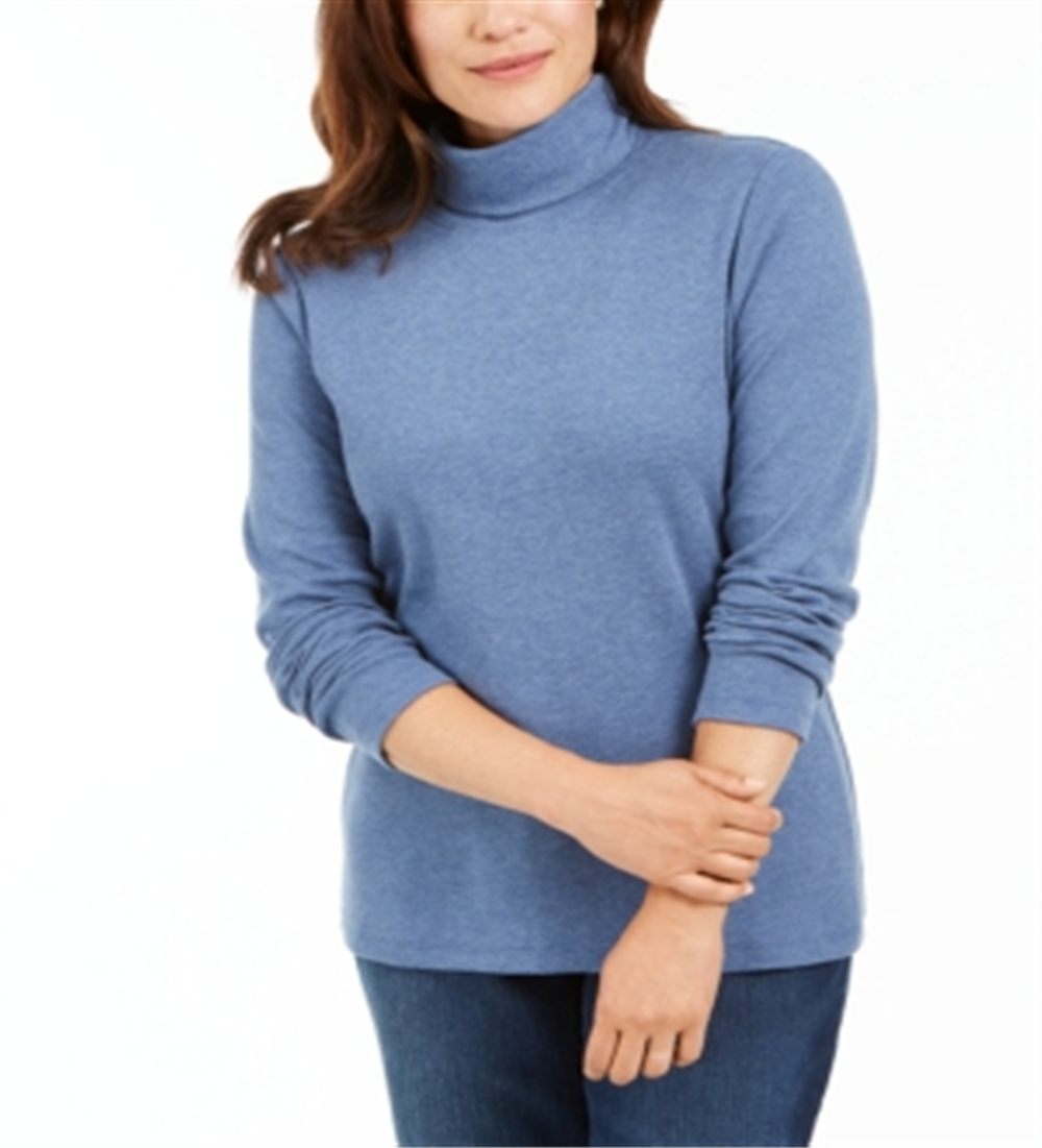Karen Scott Women's Cotton Turtleneck Top Blue Size Petite L