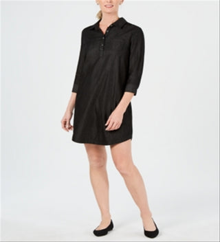 Karen Scott Women's Chambray Shirtdress Black Size Petite X-Large