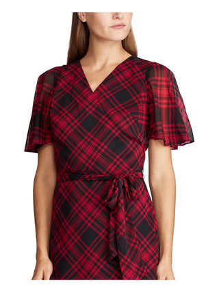 Ralph Lauren Women's Short Sleeve Below the Knee Fit Flare Dress Black/Red Size 18