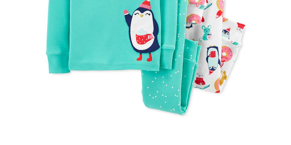 Carter's Baby Girl's 4 Pc Cotton Penguin Pajamas Set Green Size 12MOS